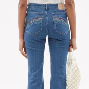 See By Chloé Rainbow Embroidery Raw Hem Flare Jeans Size 28 EUC!